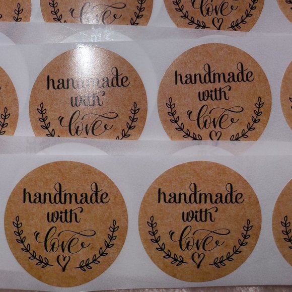 50 HANDMADE WITH LOVE Stickers 1.4" - Picture 2 of 8